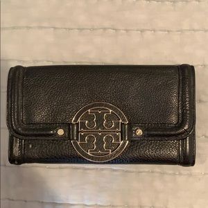 Tory Burch Black Wallet with Gold Hardware
